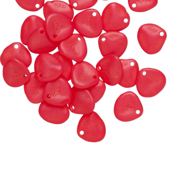 Drop, Preciosa, Czech pressed glass, frosted opaque light scarlet red, 8x7mm triangular teardrop. Sold per pkg of 30. image number 0