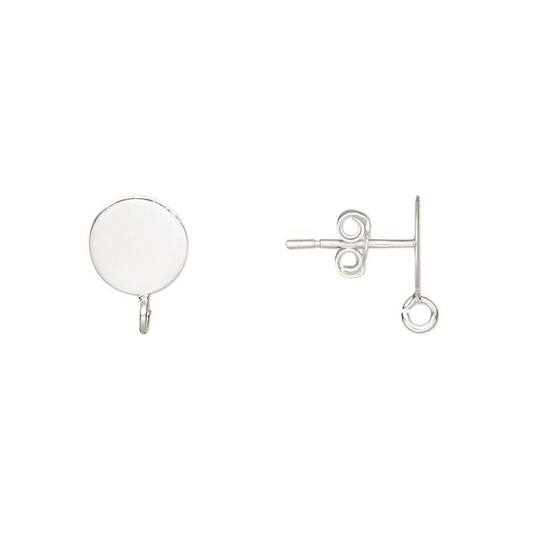 Earstud 1pkg4 sterling silver, 8mm flat pad / open loop / earnuts, 2 pair image number 0