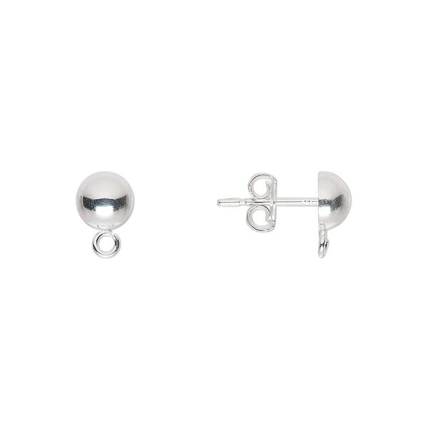 Earstud 1pkg10 sterling silver, 6mm half-ball / open loop / earnuts, polished 5 pair image number 0