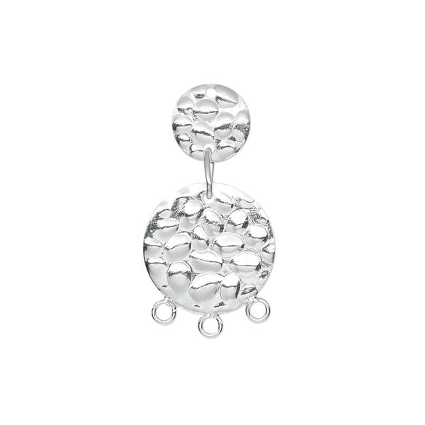 Drop, sterling silver, 23x14mm hammered double flat round with 3 loops. Sold individually. image number 0