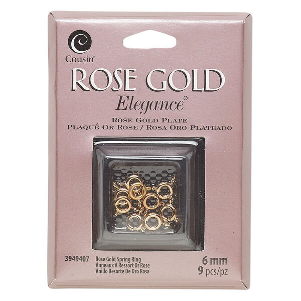 Clasp, springring, rose gold-plated copper and lacquer, 6mm. Sold per pkg of 9. image number 0