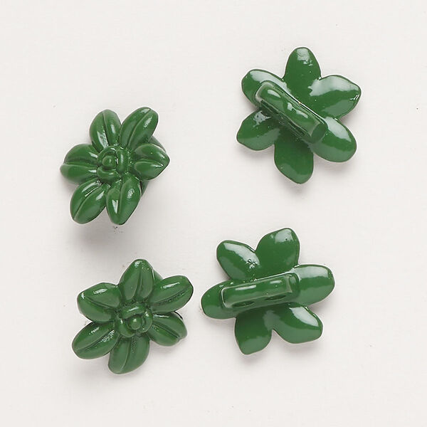 Spacer bar, "pewter" (zinc-based alloy) and enamel, dark green, 14x12mm 2-strand flower, fits up to 4mm beads. Sold per pkg of 4. image number 0