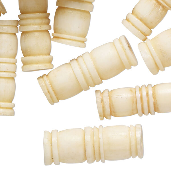 Bead, bone (bleached), antique white, 25x7mm-25x10mm tapered capsule, Mohs hardness 2-1/2. Sold per pkg of 20. image number 0