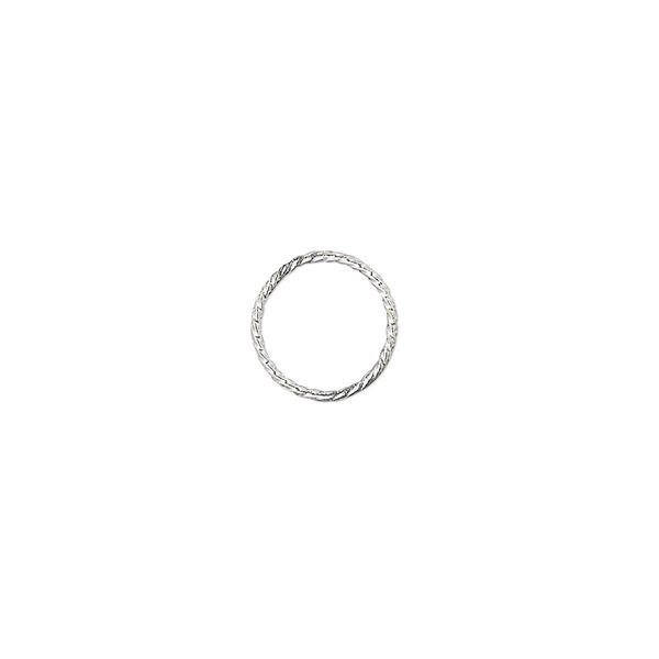 Jump ring, silver-plated brass, 10mm twisted round, 8.4mm inside diameter, 21 gauge. Sold per pkg of 100. image number 0