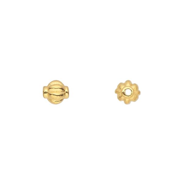 Bead, gold-finished "pewter" (zinc-based alloy), 6mm corrugated round. Sold per pkg of 50. image number 0