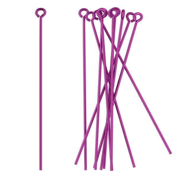 Eye pin, niobium, pink, 1-3/4 inches long, 21 gauge. Sold per pkg of 10. image number 0