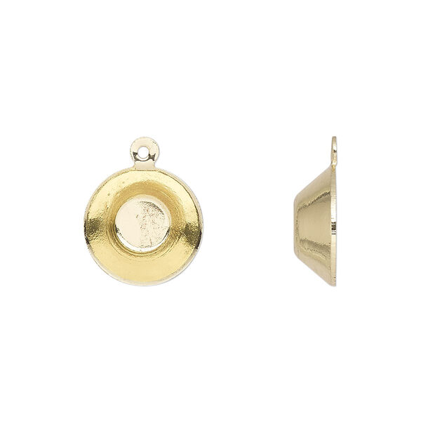 Drop, Almost Instant Jewelry®, gold-finished brass, 12.5mm with 12mm vision round setting. Sold per pkg of 10. image number 0