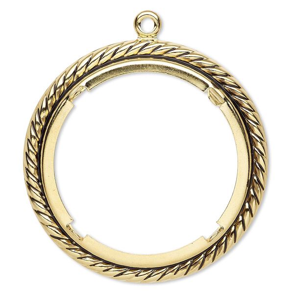 Focal, antique gold-plated brass, 47mm rope edge round with 38mm round setting. Sold per pkg of 10. image number 0