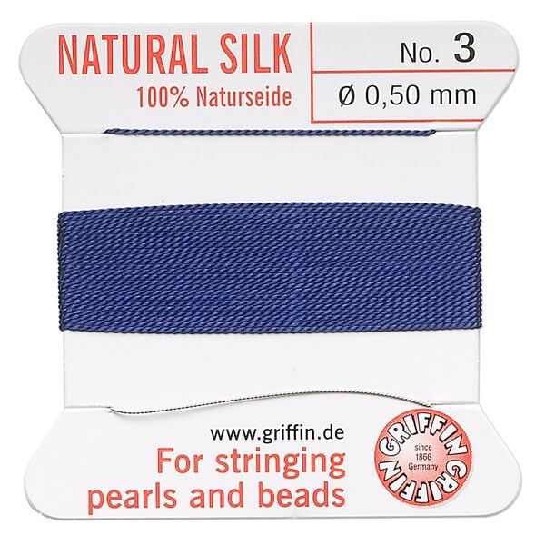 Thread, Griffin, silk, dark blue, size #3. Sold per 2-meter card (approximately 78 inches). image number 0
