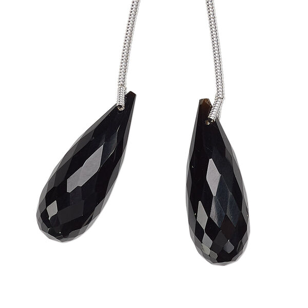 Black onyx 1pkg2, hand-cut top-drilled faceted teardrop bead B grade, 26x10mm image number 0