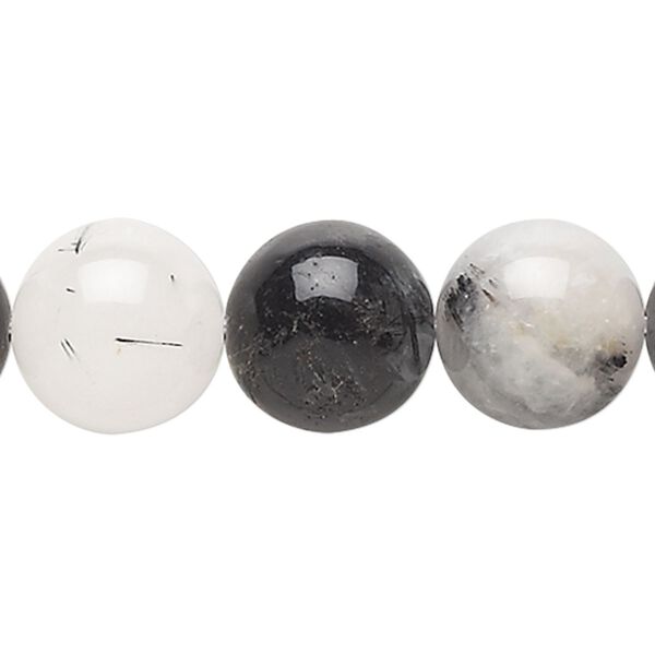 Tourmalinated quartz 1pkg1, round bead natural 15.5-16 inch 14mm image number 0