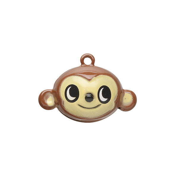 Bell, brass and enamel, multicolored, 24x14mm monkey head with clapper. Sold per pkg of 6. image number 0