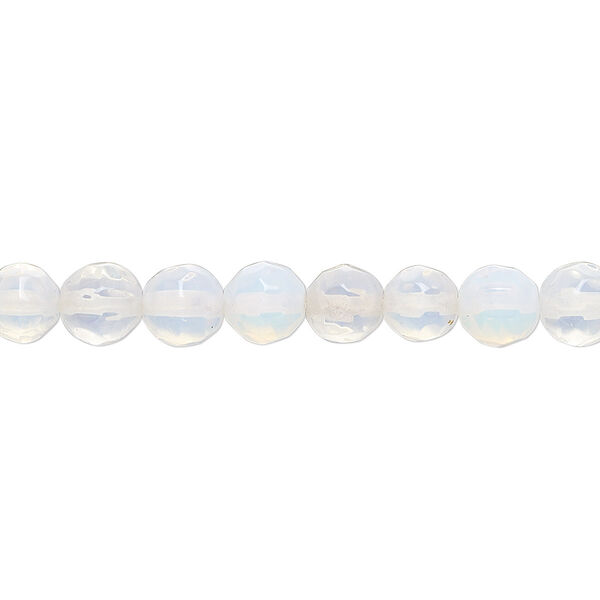 Bead, sea "opal" (glass), translucent to semitranslucent, 6mm faceted round. Sold per 15-1/2" to 16" strand. image number 0
