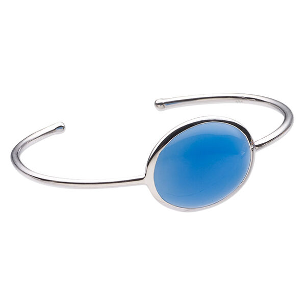 Bracelet, cuff, blue chalcedony (dyed) and sterling silver, 22mm wide with oval, 7-1/2 inches. Sold individually. image number 0