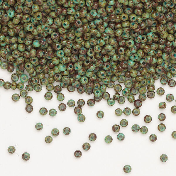 Seed bead, Preciosa Ornela, glass, opaque turquoise green travertine, #11 rocaille. Sold per 50-gram pkg. image number 0