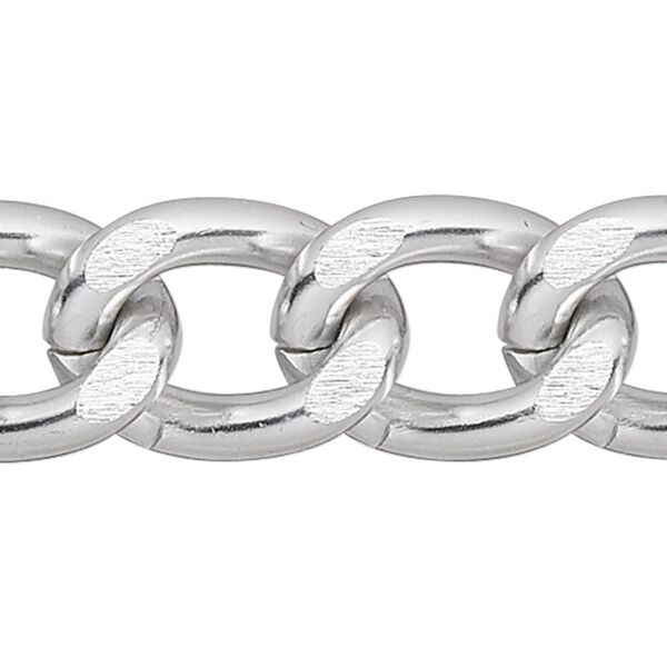 Chain, anodized aluminum, silver, 8mm curb. Sold per pkg of 5 feet. image number 0