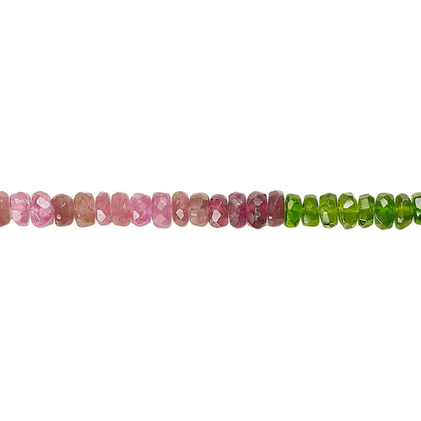 Green tourmaline / pink tourmaline 1pkg1, hand-cut faceted rondelle bead natural B+ grade, 15.5-16 inch graduated 3x1mm-4x3mm image number 0