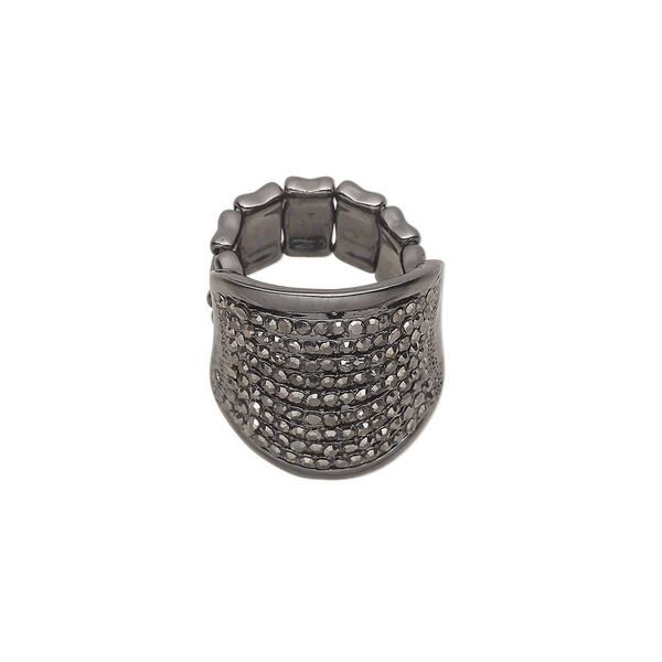 Ring, stretch, Everyday Jewelry, glass rhinestone / gunmetal-plated "pewter" (zinc-based alloy) / plastic, metallic black, 26.5mm wide, size 7-8. Sold individually. image number 0