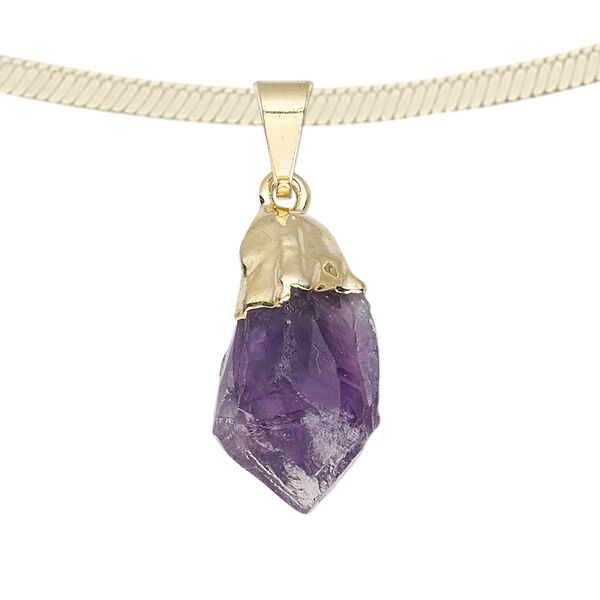 Amethyst / copper / brass 1pkg1, gold-plated hand-cut point pendant natural 20x12mm-38x14mm image number 0