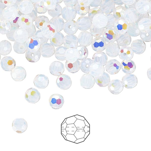 Bead 24pk white opal AB, Preciosa Czech crystal 4mm round image number 0