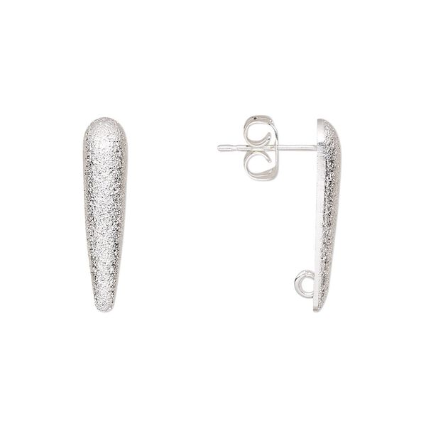 Earstud 1pkg10 silver-plated, 20x4.5mm half-dome stardust long teardrop / hidden open loop / earnuts, brass 5 pair image number 0