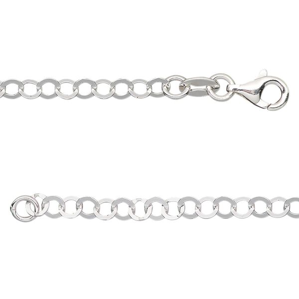 Chain, sterling silver, 3.5mm flat round cable, 7 inches with lobster claw clasp. Sold individually. image number 0