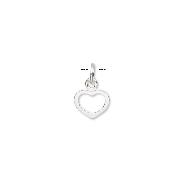 Charm, sterling silver, 8x7mm double-sided flat open heart. Sold per pkg of 6. image number 0