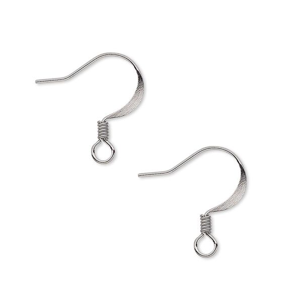 Ear wire, gunmetal-plated brass, 17mm flat fishhook with 2.5mm coil and open loop, 22 gauge. Sold per pkg of 50 pairs. image number 0