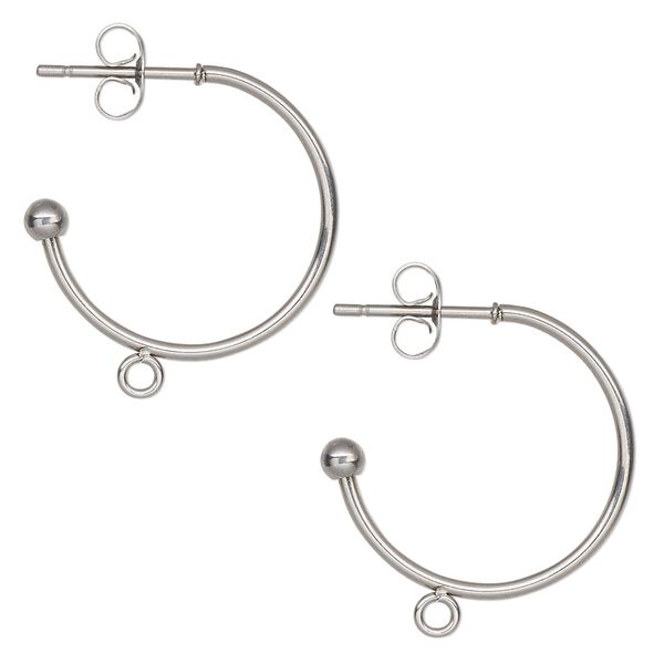 Earring hoop 1pkg4, 22.5mm 0.75 round / closed loop / 3mm ball / earnuts, 20 gauge stainless steel 2 pair image number 0