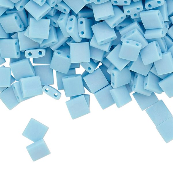 Seed bead, TILA®, glass, pkg/40g, 5mm full tila square, opaque matte rainbow robin's egg blue (TL-413FR). image number 0