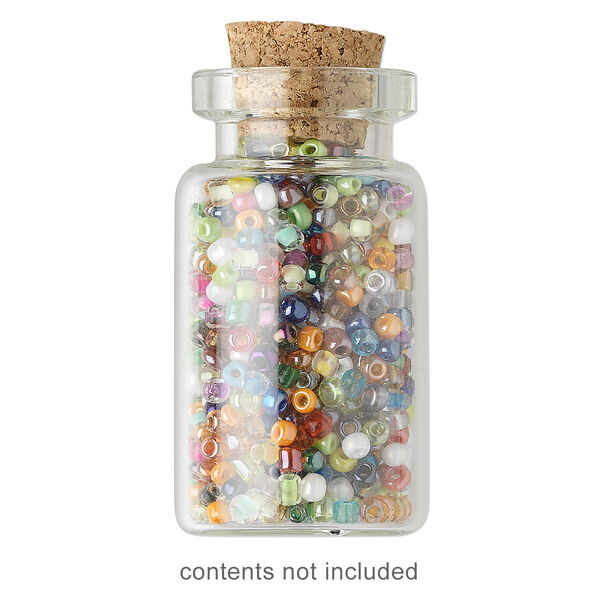 Component, glass and cork, clear, 38x19mm-40x22mm bottle with stopper and 12mm opening. Sold per pkg of 360. image number 0