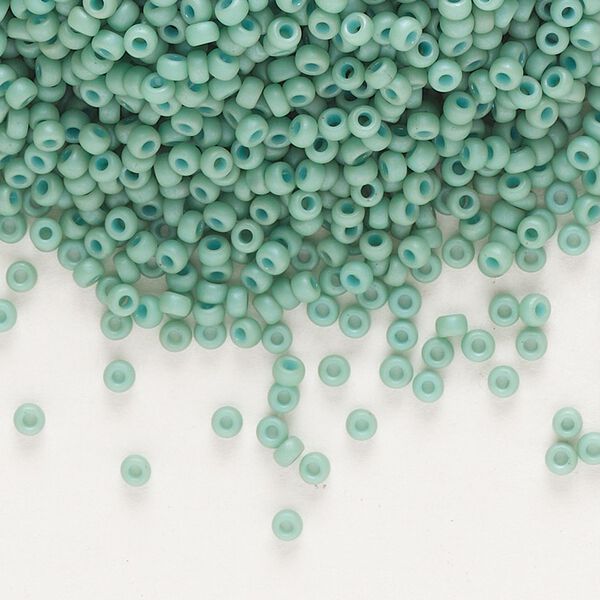 Seed bead, Miyuki, glass, pkg/250g, #11 rocaille, opaque matte luster seafoam, (RR-2028). image number 0