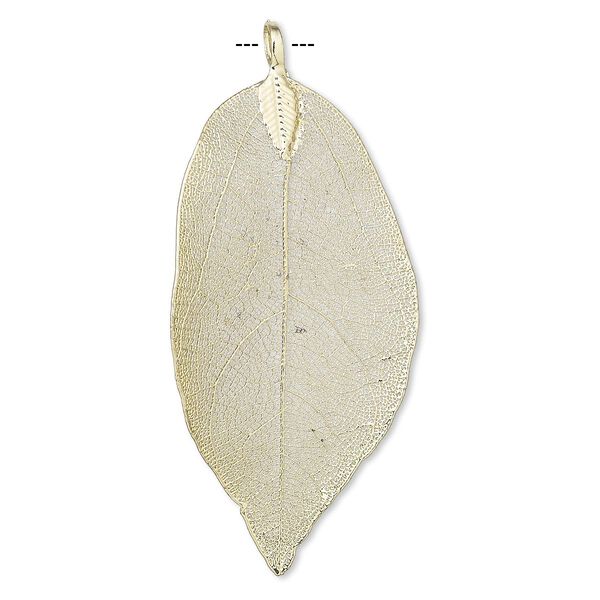 Pendant, Everyday Jewelry, Indian rubber plant and gold-finished brass, 48x20mm-77x51mm leaf. Sold individually. image number 0