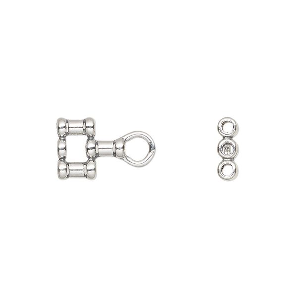 Crimp end, JBB Findings, antiqued sterling silver, 14x9mm 3-strand, 1.3mm inside diameter. Sold per pkg of 2. image number 0
