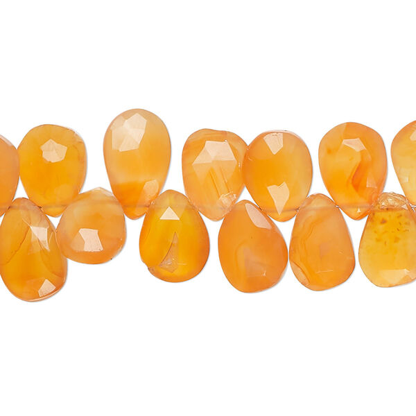 Carnelian 1pkg1, hand-cut top-drilled faceted puffed teardrop bead 8 inch 10x7mm-12x8mm image number 0