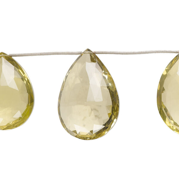 Lemon quartz 1pkg7, hand-cut top-drilled faceted puffed teardrop bead B+ grade, 31x23mm-43x28mm image number 0