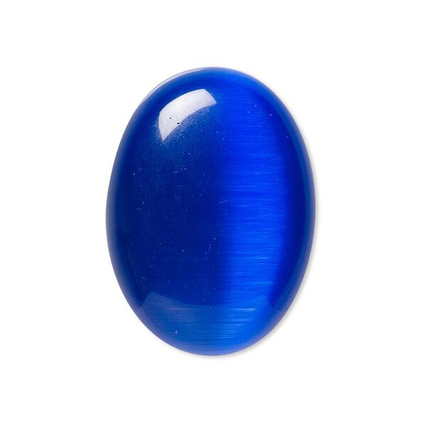 Cabochon, cat's eye glass (fiber optic glass), blue, 30x22mm calibrated oval, quality grade. Sold per pkg of 2. image number 0