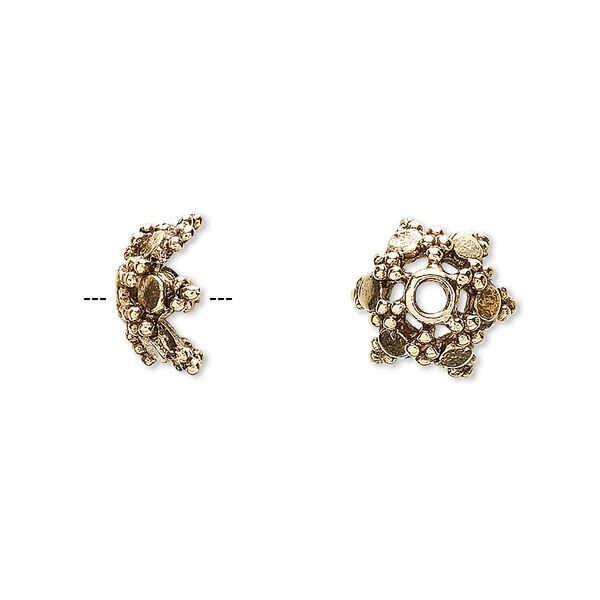 Bead cap, antique gold-plated pewter (tin-based alloy), 11.5x6mm star, fits 10-12mm bead. Sold per pkg of 6. image number 0