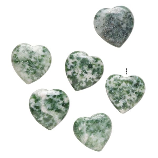 Moss agate 1pkg6, half-drilled puffed heart drop natural 14-16mm image number 0