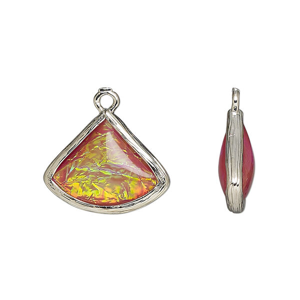 Drop, Opalized Ice™, "opal" (resin) and imitation rhodium-finished brass, opaque light purple, 19x15mm double-sided fan. Sold per pkg of 4. image number 0