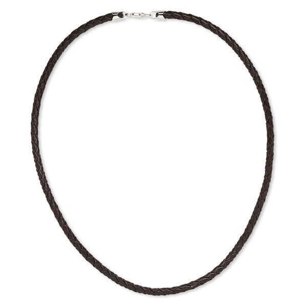 Necklace cord, leather (dyed) and sterling silver, dark brown, 4mm braided, 18 inches with lobster claw clasp. Sold individually. image number 0