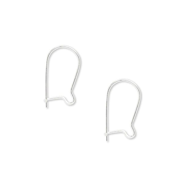 Ear wire, sterling silver, 14mm straight kidney with open loop, 24 gauge. Sold per pkg of 5 pairs. image number 0