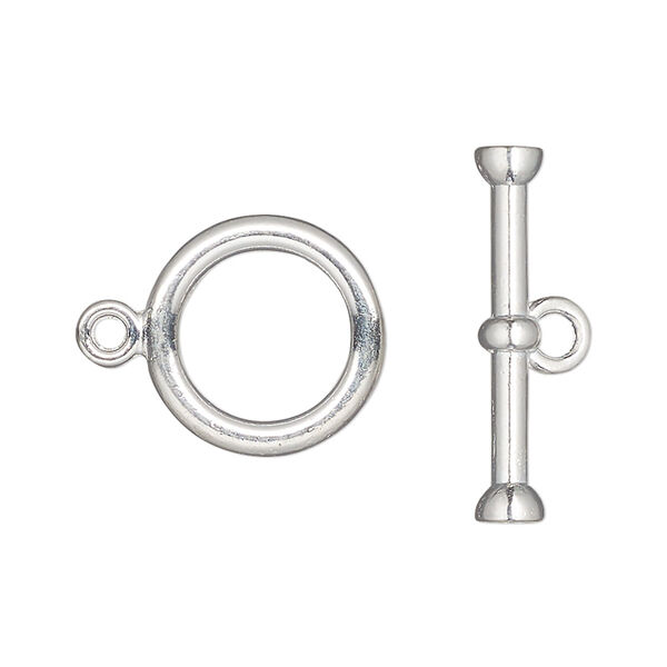 Clasp, toggle, silver-finished "pewter" (zinc-based alloy), 16mm round. Sold per pkg of 4. image number 0