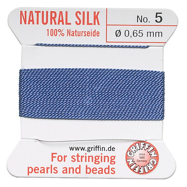 Thread, Griffin, silk, blue, size #5. Sold per 2-meter card (approximately 78 inches). image number 0