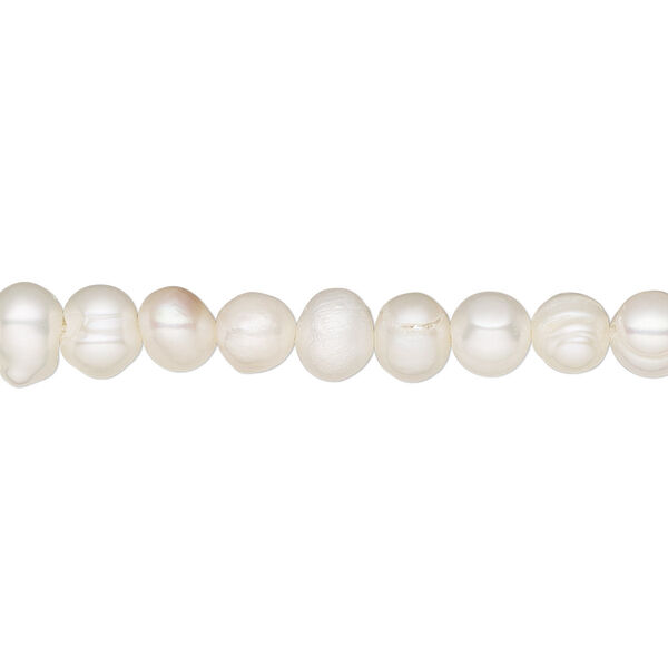 Pearl, cultured freshwater (bleached), pkg/15.5 to 16 inches, 5-6mm semi-round, D grade. image number 0