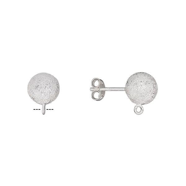 Earstud 1pkg2 sterling silver, 8mm stardust ball / open loop / earnuts, 1 pair image number 0