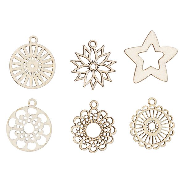 Drop, fiberboard, 25mm-30.5x28mm double-sided laser-cut assorted shape with cutout design. Sold per pkg of 12. image number 0