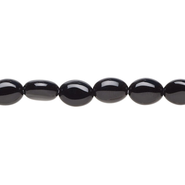 Black onyx 1pkg1, flat oval bead B grade, 15.5-16 inch 8x6mm image number 0