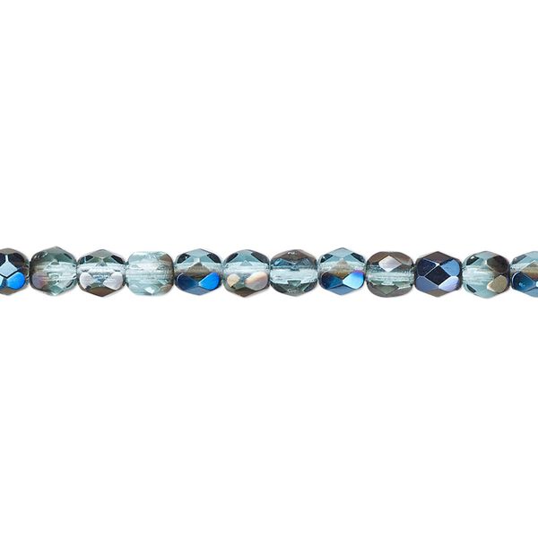 Bead, Czech fire-polished glass, teal blue iris, 4mm faceted round. Sold per 15-1/2" to 16" strand. image number 0