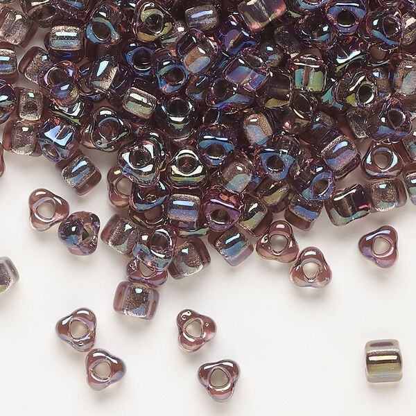 Seed bead, Miyuki, glass, transparent lilac color-lined grey, (TR1836), #5 triangle. Sold per 250-gram pkg. image number 0